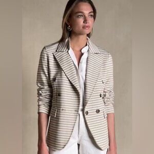 Banana Republic Sand/White Thick Pique Knit Women Striped Blazer Jacket, EUC, XL